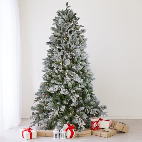 7.5ft. Pre-Lit Real Touch™️ Flocked Rosemary Emerald Angel Pine Artificial Christmas Tree, Clear LED Lights